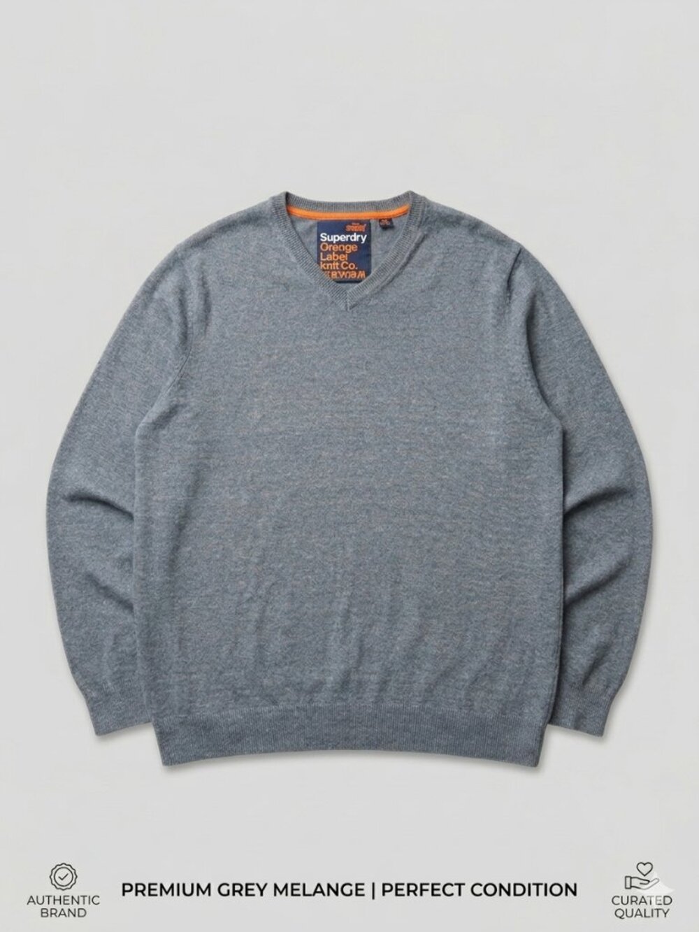 Superdry Orange Label Knit Co. V-Neck Jumper - Light Navy Blue Heather
